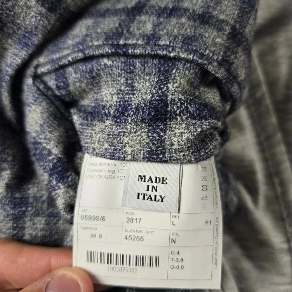 Lubiam Blue Grey Plaid Blazer Unstructured Sport Coat Cotton Mens 50R (fits 38R)